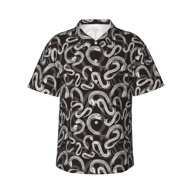 Balery Hand Drawn Snake Camisas hawaianas de manga corta para hombre, camisas playeras de corte holgado, camisas de vacaciones con botones,X-Large