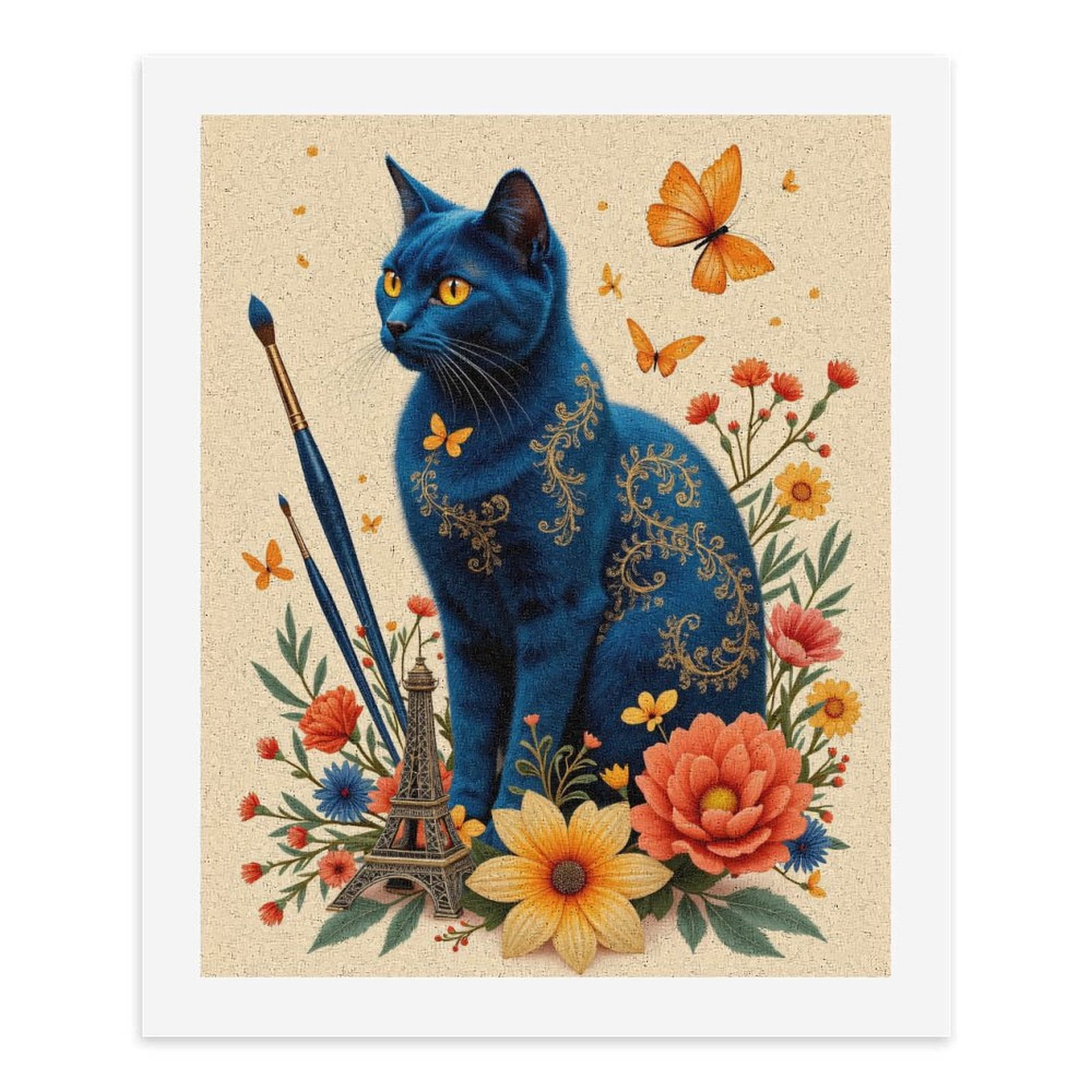 Paint By Numbers Kit for Adults Beginner - Blue Cat Art Flowers Painting Paris DIY Canvas Painting Kits for Adults, Frameless Paint By Number for Adults for Home Wall Decor 16x20 Inch