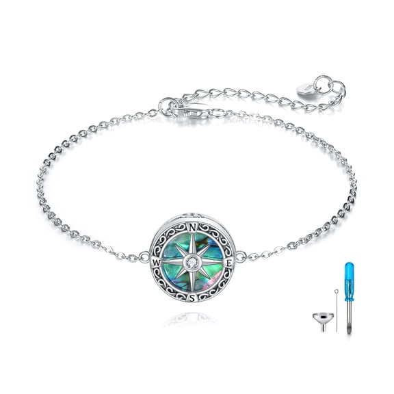 925 Sterling Silver Compass Urn Bracelet for AshesCremation Keepsake Pendant Locket Bracelet for Women Mom