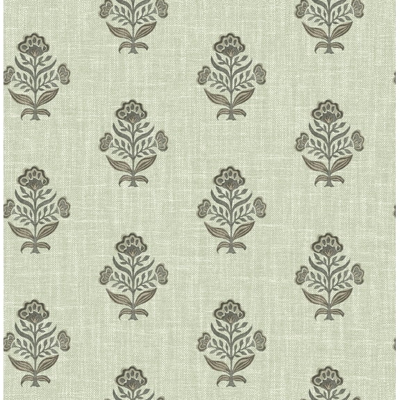 Chesapeake Hollyhock Green Floral Crest Wallpaper