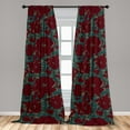 thumbnail image 2 of Flowers Vintage Window Curtains, Simple Design Simple Drawn Rose Floral Pattern Boho Pattern, Lightweight Decor 2-Panel Set with Rod Pocket, Pair of - 28"x84", Sea Green and Burgundy, by Ambesonne, 2 of 3