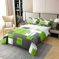 thumbnail image 2 of 100% Cotton Lime Green Gray Geometric Bedding Set Full Black Grey White Geometry Square Duvet Cover Abstract Striped Comforter Cover Simple Lines Modern Bed Set 2 Pillow Cases, 2 of 5