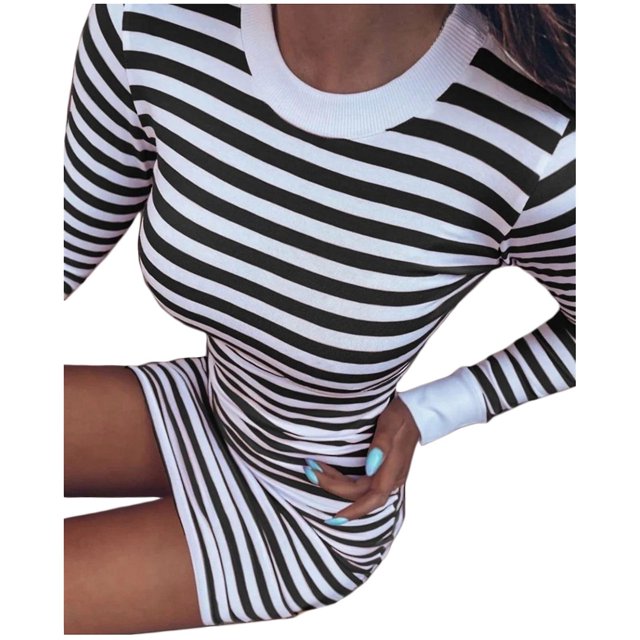 Vestido largo HUOGUO para mujer, sexy, de otoño, suave, con estampado de rayas de badycon