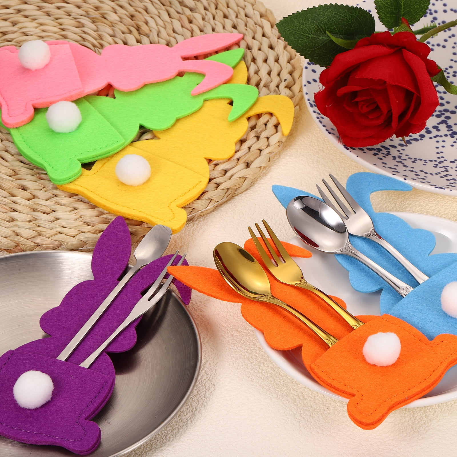 Uxcell 36Pcs Easter Bunny Utensil Cutlery Holder, 5.9x3.2" Felt Easter Cutlery Holders Cutlery Sleeve for Knife Forks Settings Tableware Decoration Wedding Birthday Party, Blue