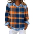 thumbnail image 3 of TaTaai Women's Denim Patchwork Blouse Long Sleeve Lapel Collar Waffle Print Casual Loose Fit Fashion Spring Top Gift, 3 of 5