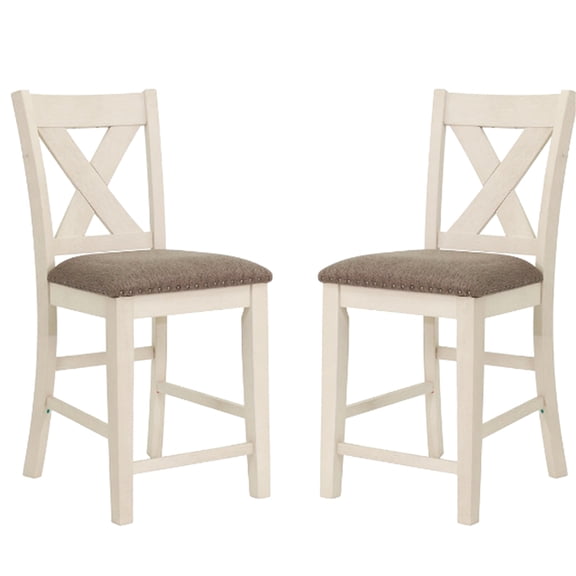 White and Grey X-Cross Back Dining Chairs | Suitable for Family Dinners | Constructed with Rubber Wood and Polyfiber | Padded Seats for Relaxation