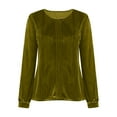 thumbnail image 4 of Pxkloy Women Velvet Dressy Blouses Long Sleeve Crew Neck Shirt Casual Loose Front Pleated Pullover Comfy Solid Fall Fashion Tops 2025 Army Green,M, 4 of 8