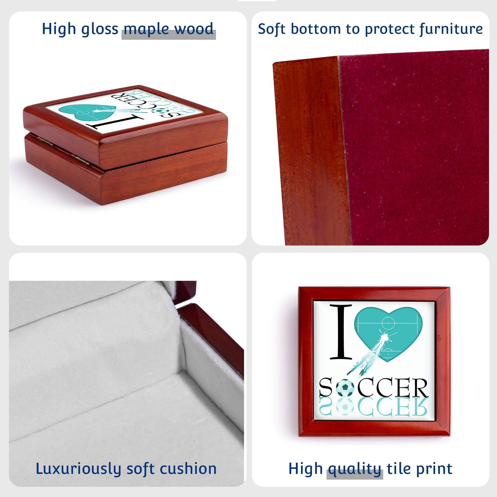 3dRose, I Love Soccer In Turquoise, Jewelry Box 5.5x5.5 inch with 4 inch tile