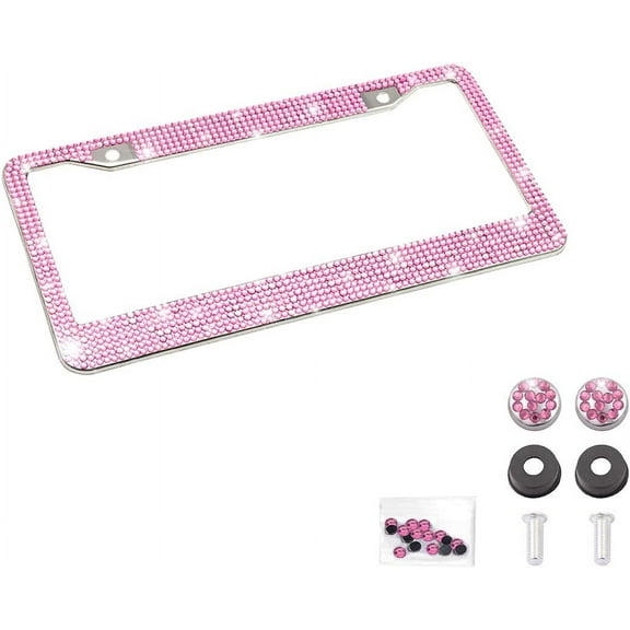 Bling Car License Plate Frame, Handcrafted Stainless Steel, Sparkly, Durable, Universal Fit, Car Accessories for Girls, Women