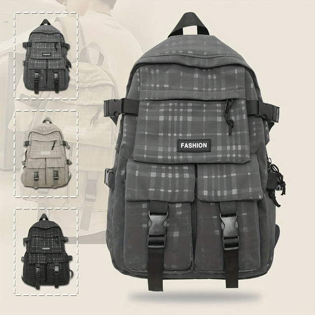 1pc Simple Solid Color Backpack, Men's Simple And Versatile Large Capacity Computer Travel Backpack, Junior High School Student High School College Student Schoolbag