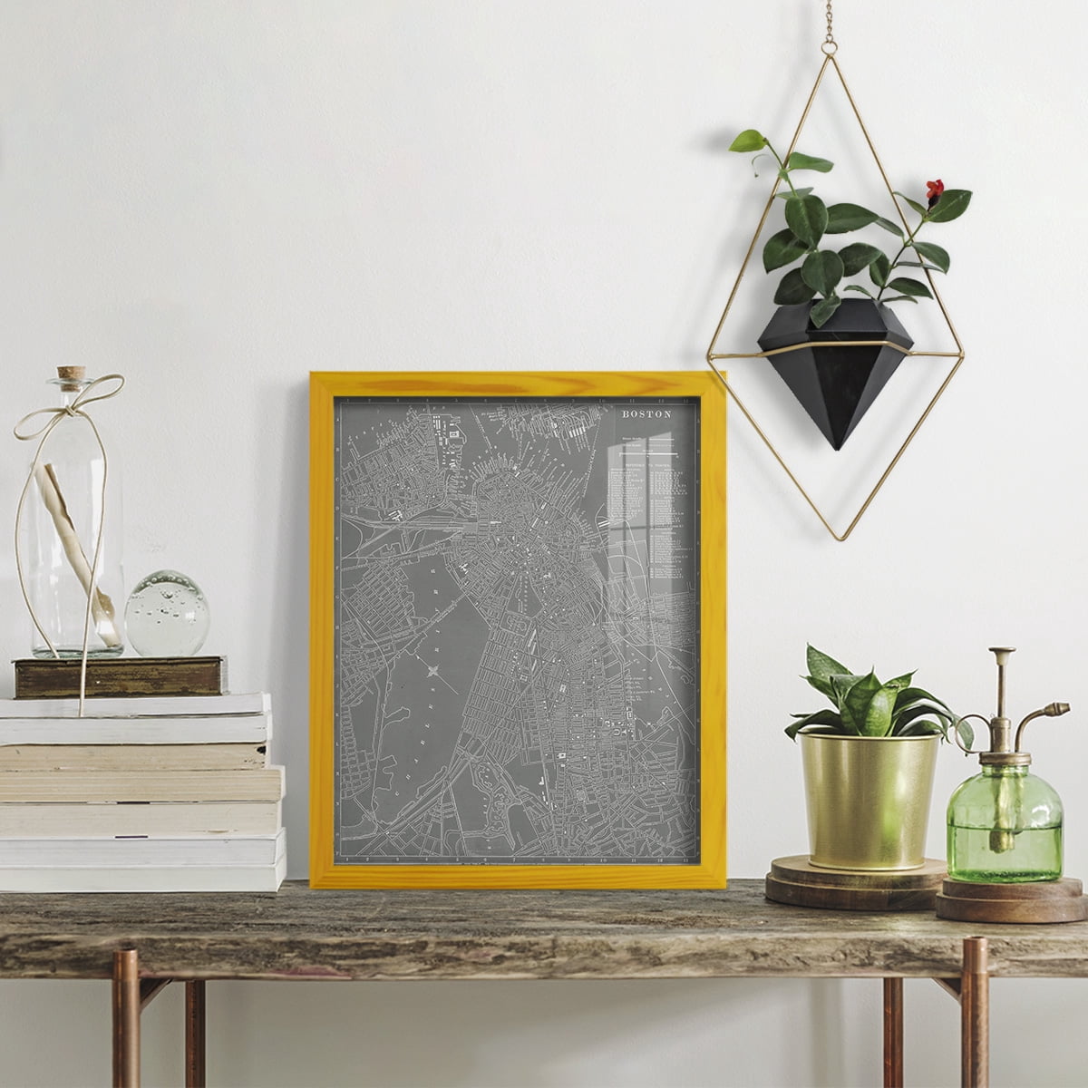 City Map of Boston -Framed Print w/glass-Sunflower Yellow