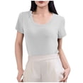 thumbnail image 2 of Women's Casual T-Shirt, Soft Stretch Cotton Blend Short Sleeve U-Neck Top for Everyday Comfort, Basic Solid Tee, 2 of 6
