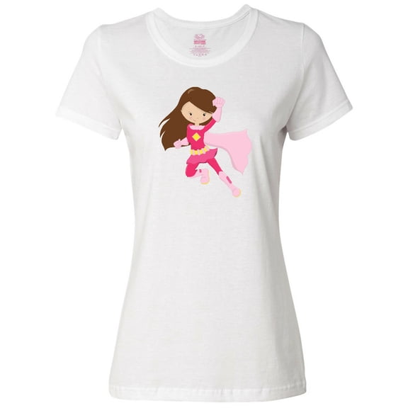 Inktastic Superhero Girl, Cute Girl, Brown Hair, Pink Cape Women's T-Shirt