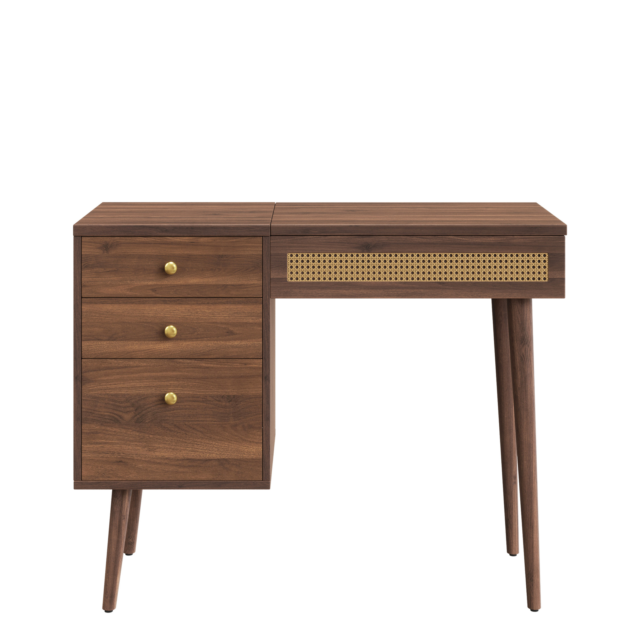 Noble House 39"  Vanity Desk with LED Lighted Mirror, Flip-Top Design, 3 Drawers and 10 Compartments,Walnut