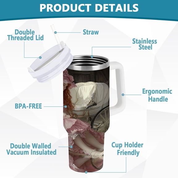 BZSMCE Tumbler 40oz Insulated Stainless Creative Woman in Pink Dress Pattern Steel Water Bottles