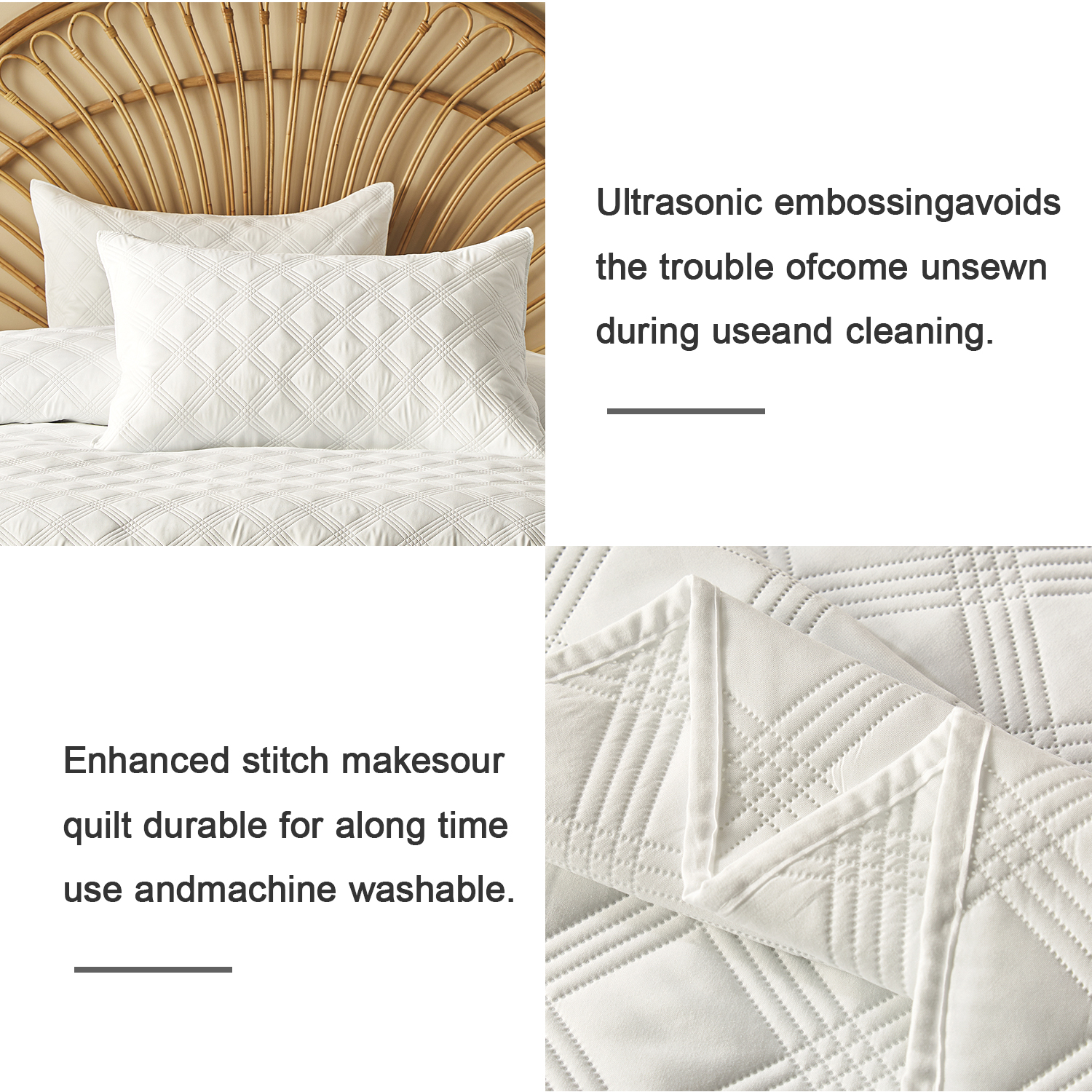 Davulos 3-Piece King Quilt Sets with Shams Soft Lightweight Coverlet Bedding Set Reversible Summer Coverlet，