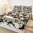 thumbnail image 5 of Manfei Boho Hippie Aztec Queen Sheets 4 Pieces,Abstract Cow Print Queen Sheet Sets,Teal Red Black,1 Flat Sheet,1 Fitted Sheet and 2 Pillowcases, 5 of 6