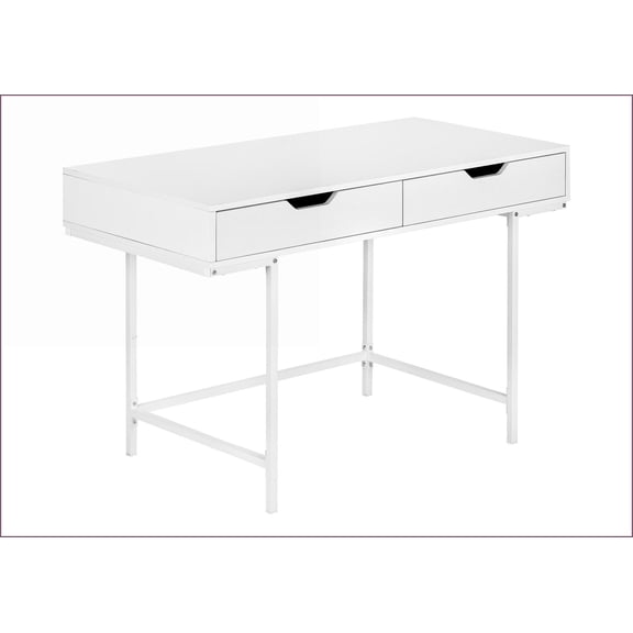 Desks, 48” Modern White Computer Desk with 2 Storage Drawers | Particle Board | White
