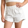thumbnail image 3 of Liyamei Girls Distressed Denim Shorts with Elastic Waist for Summer Play Size 3-11,White, 3 of 7