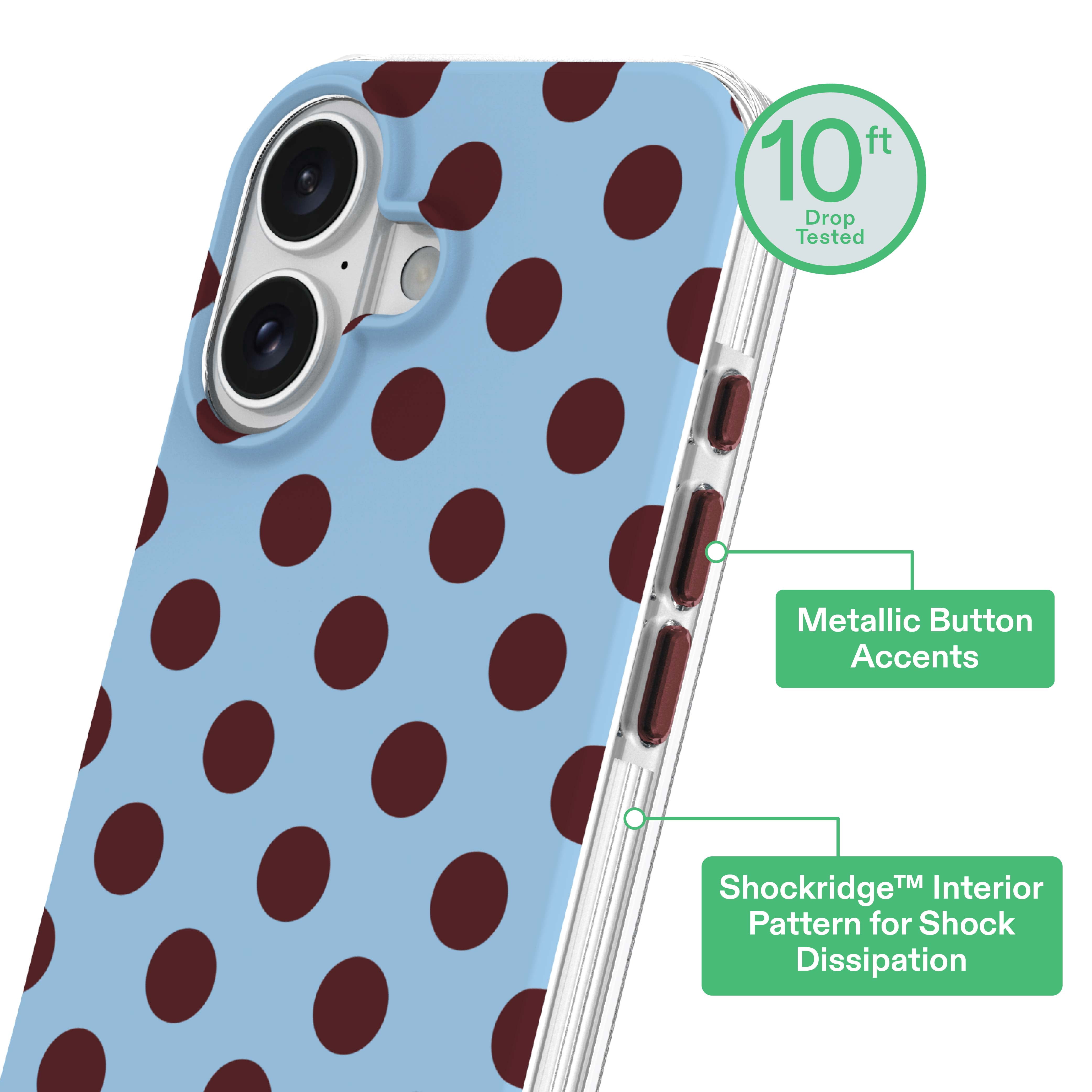 onn Phone Case for iPhone 17, MagSafe Compatible - Blue and Burgundy Polka Dot