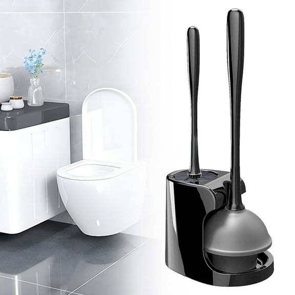 JUMNUYCUH Toilet Brush and Plunger Set, Silicone Toilet Plungers and Heavy Duty Toilet Bowl Brush with Holder, Hidden Toilet Plunger and Brush Set for Bathroom Cleaning Toilet Drain, Black