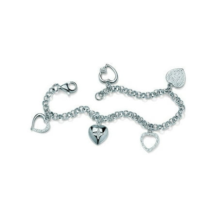 Palm Beach Jewelry Platinum Plated Multi-Heart Diamond Accent Bracelet