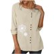 thumbnail image 1 of Blusa de manga larga con estampado de cuello redondo informal para mujer a la moda, Tops con botones de otoño Fridja  bvmnju499, 1 of 8