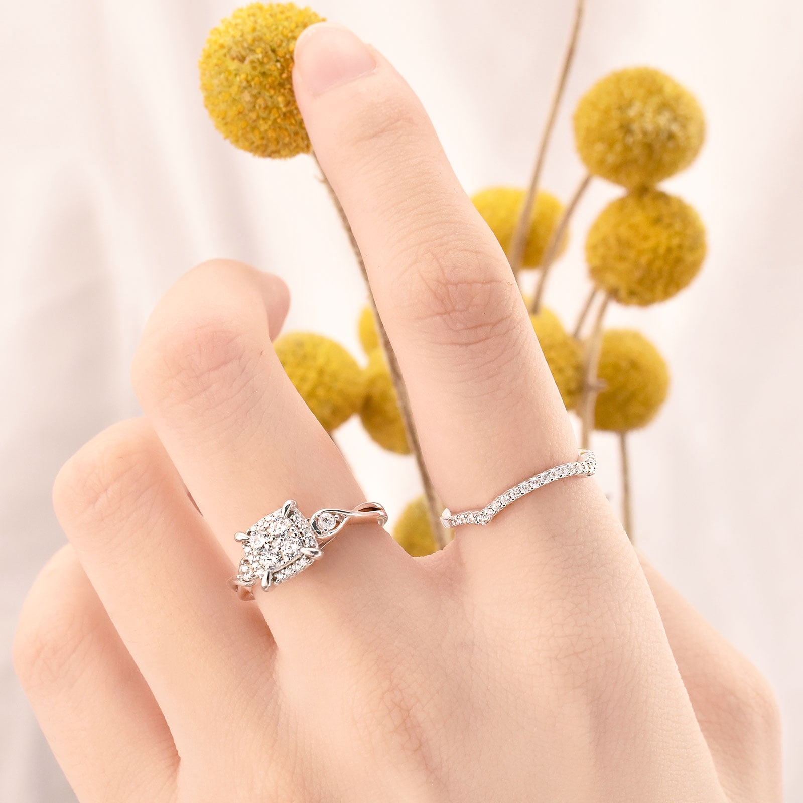 SHELOVES Infinity Sterling Silver Wedding Rings Set Round Cut Princess Cluster Cz for Women Size 7