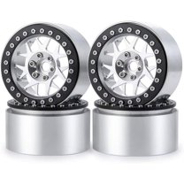 RCLIONS 2.2inch Beadlock Wheels Rims 35mm for 1/10th Scale RC Crawler Model Car Wraith 90018 -Pack of 4 (Black silver)