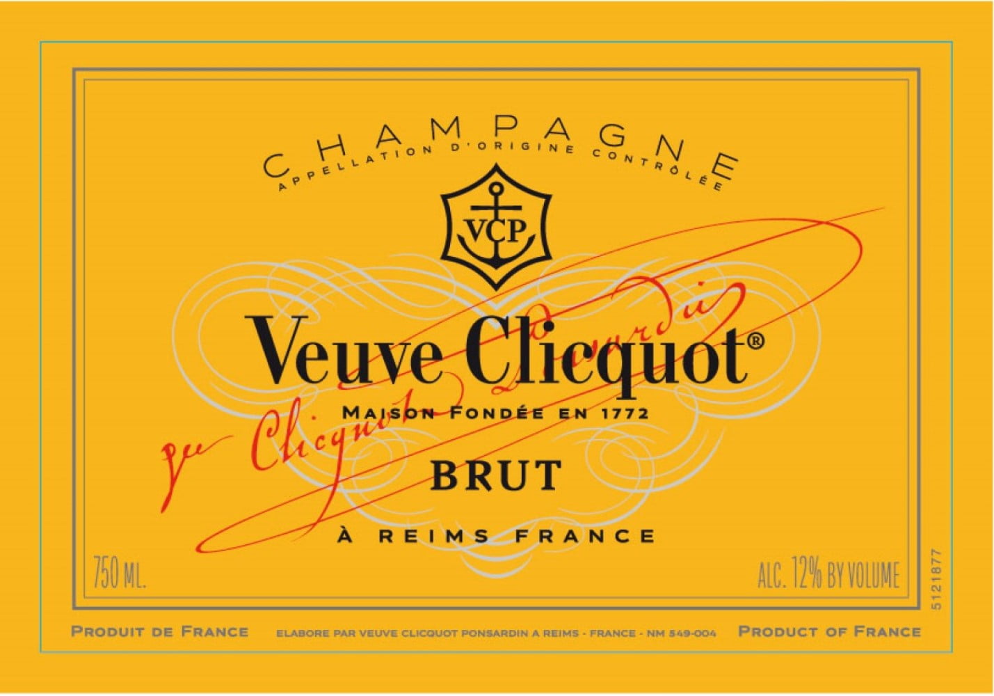 Veuve Clicquot Yellow Label Brut Champagne, 750 ml, 12% ABV, Reims France