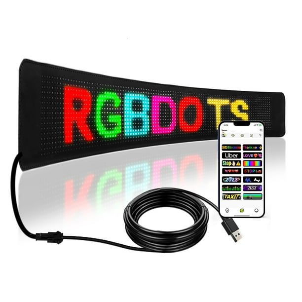 Lolmot LED Car Sign 26.4 x4.8 Flexible LED Matrix Panel USB 5V Bluetooth Application Control DIY Programmable Scrolling LED Sign For Car Party