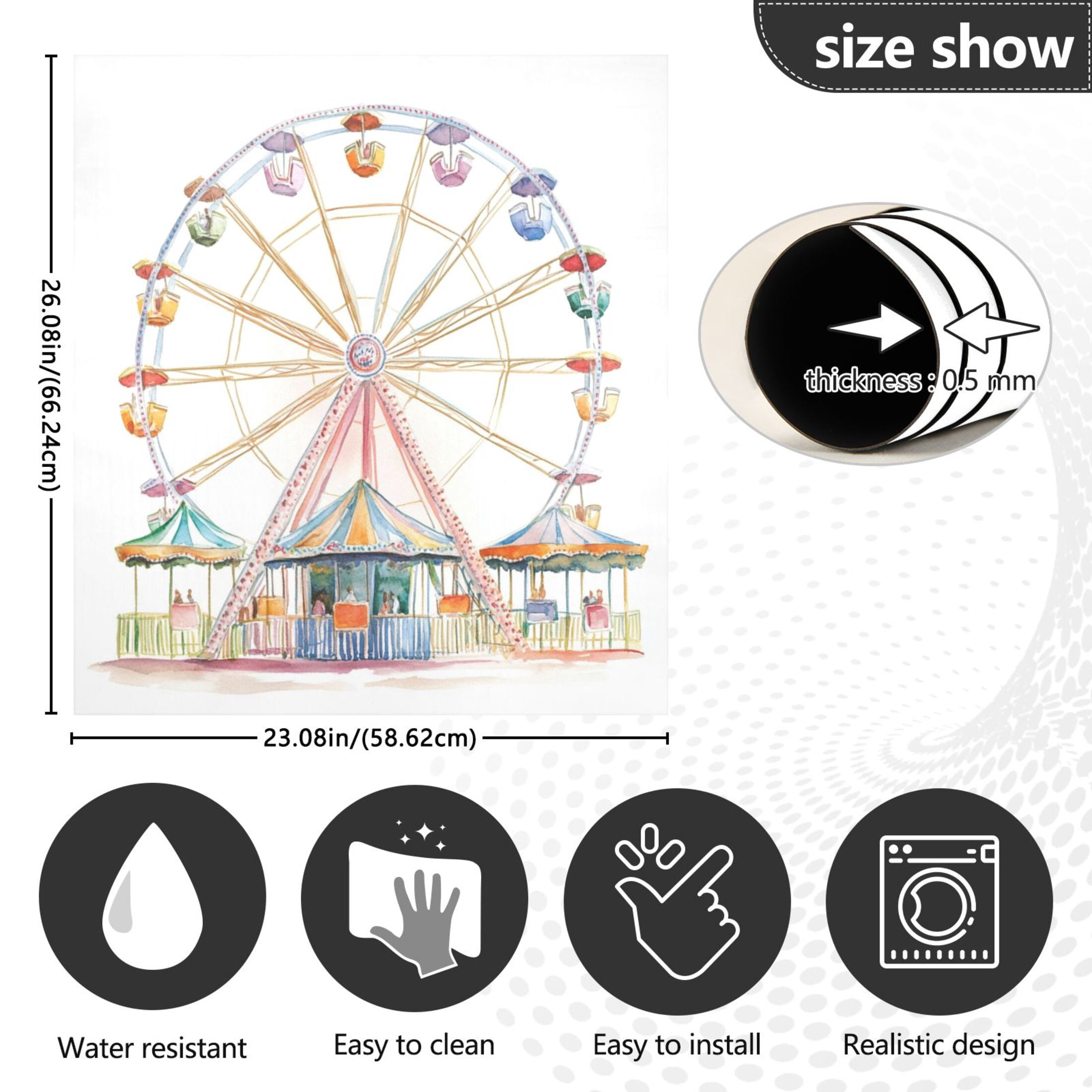Dishwasher Magnetic Sticker 23x26 Inch Refrigerator Magnetic Sticker Washing Machine Magnetic Sticker Kitchen Panel Magnetic Sticker Home Decor Beautiful Ferris Wheel