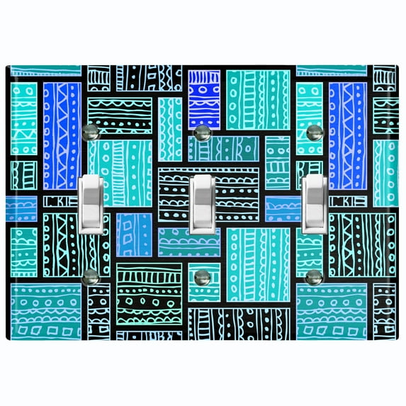Metal Light Switch Plate Cover Safari African Tribal Art Pattern Teal SFR004
