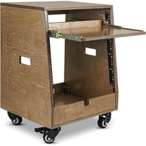 Sound Town DIY Slanted 10U Studio Rack (2U Top 8U Lower), with 2U Bottom Storage, Slide-Out Tray, Caster, Plywood, Weathered Brown for Recording Room, Home Studio (SDRK-ST10TB)