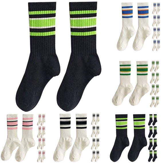 5 Pairs Stripe Crew Socks Women Keep Warm Soft Mid Calf Tube Socks Fall Winter Casual Socks Black One Size