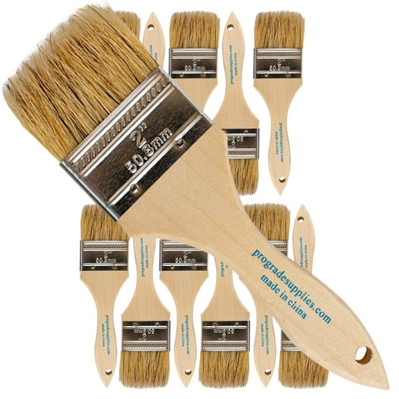 Pro Grade Chip Brush, 2 inch Professional Paint Brushes, 12 Pack Natural China Bristle Paintbrush Set