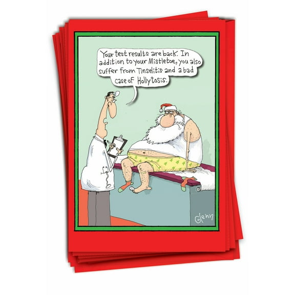 12 Funny Merry Christmas Cards Bulk (1 Design, 12 Cards) - Santa Doctor Visit Christmas B1874