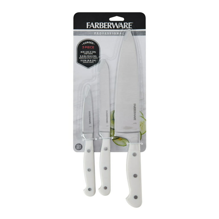 Farberware Professional 3-Piece Forged Triple Rivet Chef Knife Set Razor  Sharp Kitchen Knives White 