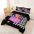 thumbnail image 2 of Castle Fairy Cute Black Girl Full Size Comforter Sets 3-Piece,Checkerboard Print Bedding Comforter Set,Purple Black,1 Comforter and 2 Pillowcases, 2 of 6