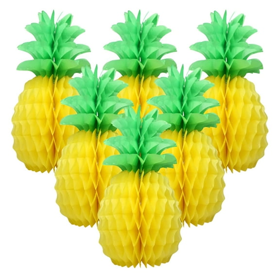 LAMIRO 6 Pcs 14" Pineapple Decorations for Tropical Flamingo Party,Summer Hawaiian Luau Party Pineapple Honeycomb Tissue Centerpieces for Tables,Hanging Decorations