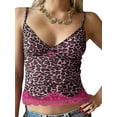 thumbnail image 2 of Yunliwuli Women Summer Crop Camisole Lace Patchwork Leopard Spaghetti Strap Tank Tops Sleeveless T-Shirt for Streetwear Clubwear, 2 of 8