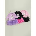 thumbnail image 4 of Toddler Baby Girl Halloween Outfit 1-6 Years Kids Ghost Embroidered Long Sleeve Sweatshirt Elastic Waist Tulle Skirt 2Pcs Cute Fall Clothes Set, 4 of 9