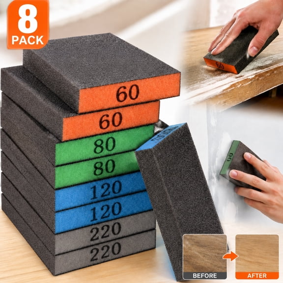 Sanding Sponge, 4 Pcs, 60/80/120/220 Grit Assortment, Washable and ...