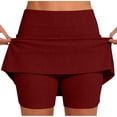 thumbnail image 2 of Asxite Women Fashion Solid Ribbed Mid Waist Skort Casual Sports Shorts with Pockets Skirt Leggings Wine S, 2 of 4