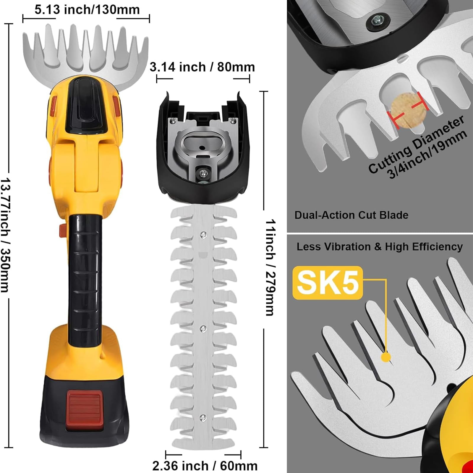 Cordless Hedge Trimmer, 2 in 1 Handheld Electric Grass Trimmer, 2x24V Li-Ion Batteries and Charger for Shrubs Garden Lawn and Trimming