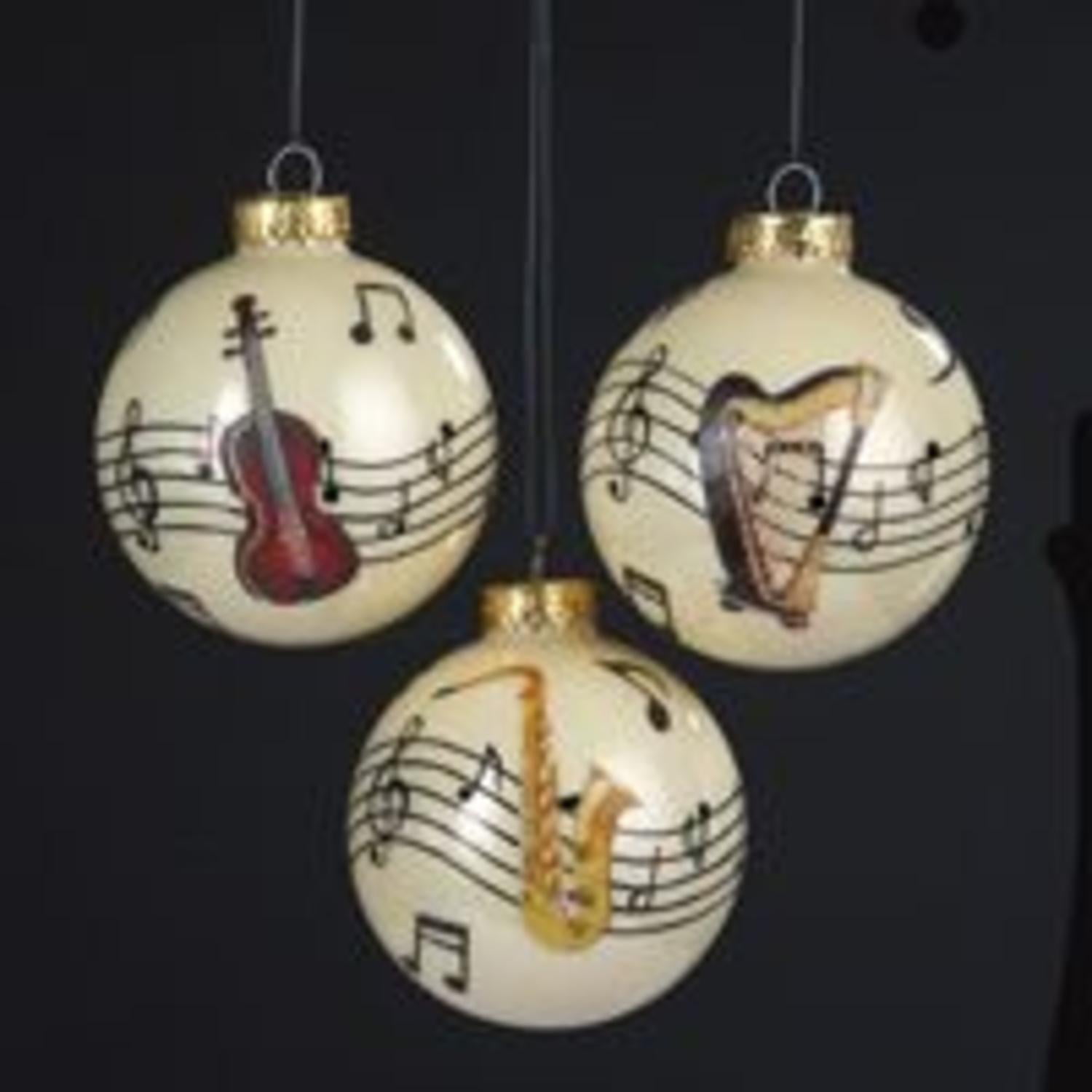 Set of 6 Harp, Violin, Sax Music Instrument Glass Ball Christmas