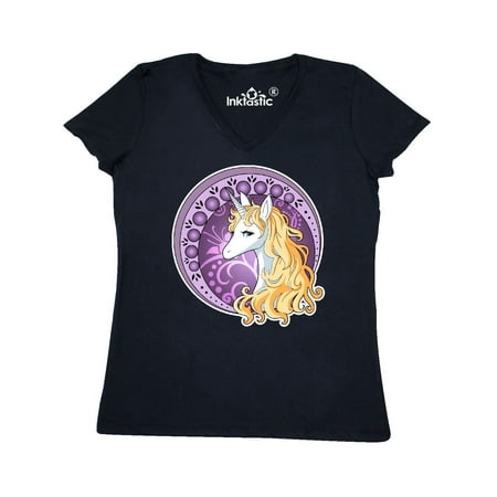 Nouveau Top - Unicorn in a Circle Inspired by Art Nouveau Women's V-Neck T-Shirt