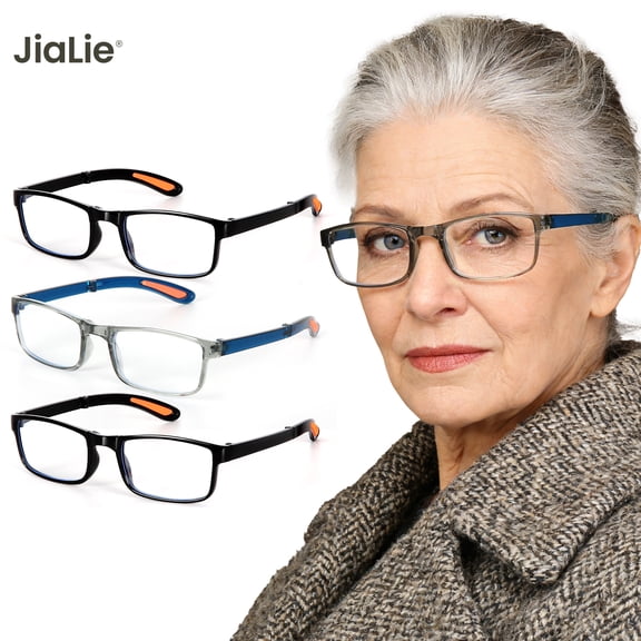 3‑Pack Foldable Blue Light Block Reading Glasses  2.5, Spring‑Hinge Readers, Compact Travel Eyewear Unisex