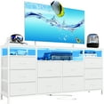 thumbnail image 1 of CazToi 63 Inch Dresser TV Stand 10 Fabric Drawers Built in USB Ports LED Lighting for 75 Inch TVs, 1 of 6