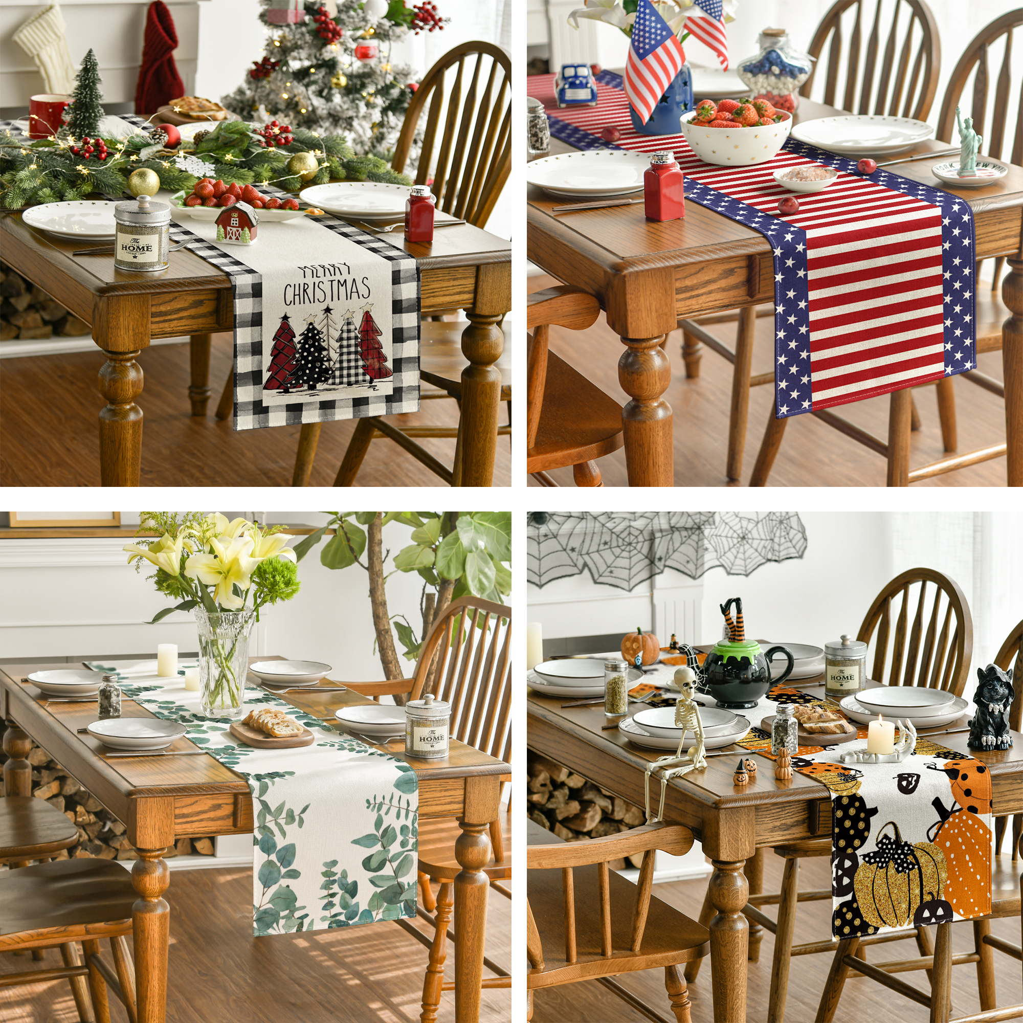 Smile All Seasons Seasonal Decorative Set of 12 Table Runner for Dining Table 13 x 72 Inch, Farmhouse Kitchen Dining Room Decoration
